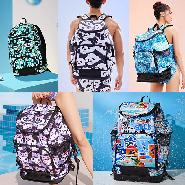 ZOKE Schwimmrucksack Schwimmtasche Rucksack Training verschiedenen Farbe Blau Panda Sport Kuromi