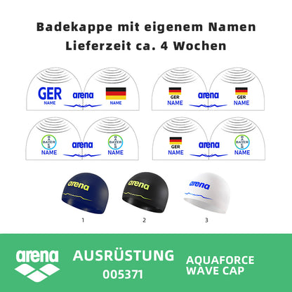 Personalisierte Schwimmkappe – mit Deutschland-Fahne, eigenem Namen & eigenem Vereinslogo – 005371 – AQUAFORCE WAVE CAP ARENA WETTKAMPF BADEKAPPE / DEUTSCHLANDKAPPE / DEUTSCHLAND BADEKAPPE