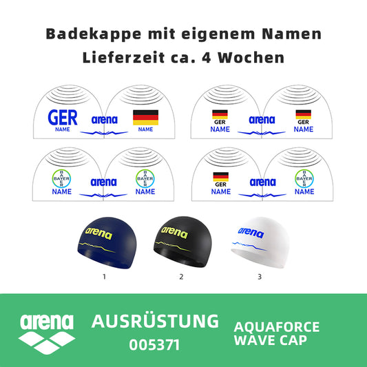 Personalisierte Schwimmkappe – mit Deutschland-Fahne, eigenem Namen & eigenem Vereinslogo – 005371 – AQUAFORCE WAVE CAP ARENA WETTKAMPF BADEKAPPE / DEUTSCHLANDKAPPE / DEUTSCHLAND BADEKAPPE