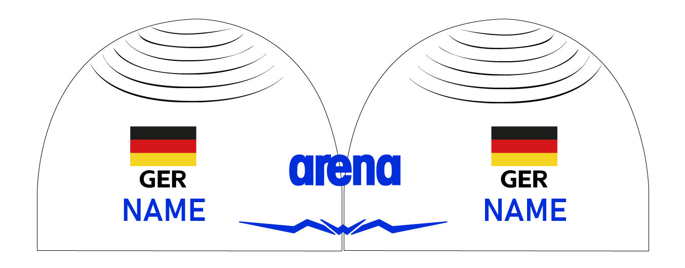 Personalisierte Schwimmkappe – mit Deutschland-Fahne, eigenem Namen & eigenem Vereinslogo – 005371 – AQUAFORCE WAVE CAP ARENA WETTKAMPF BADEKAPPE / DEUTSCHLANDKAPPE / DEUTSCHLAND BADEKAPPE