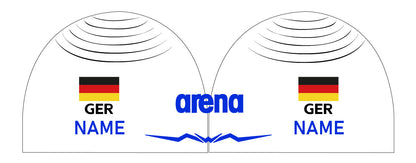 Personalisierte Schwimmkappe – mit Deutschland-Fahne, eigenem Namen & eigenem Vereinslogo – 005371 – AQUAFORCE WAVE CAP ARENA WETTKAMPF BADEKAPPE / DEUTSCHLANDKAPPE / DEUTSCHLAND BADEKAPPE