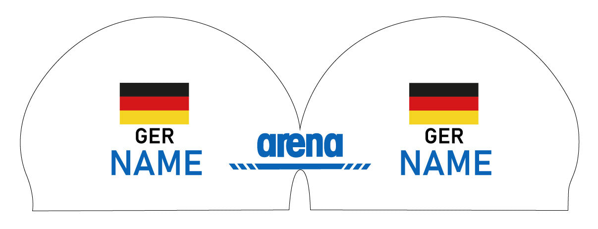 Personalisierte Schwimmkappe – mit Deutschland-Fahne, eigenem Namen & eigenem Vereinslogo – 000400 – ARENA 3D SOFT WETTKAMPF BADEKAPPE DEUTSCHLANDKAPPE / DEUTSCHLAND BADEKAPPE