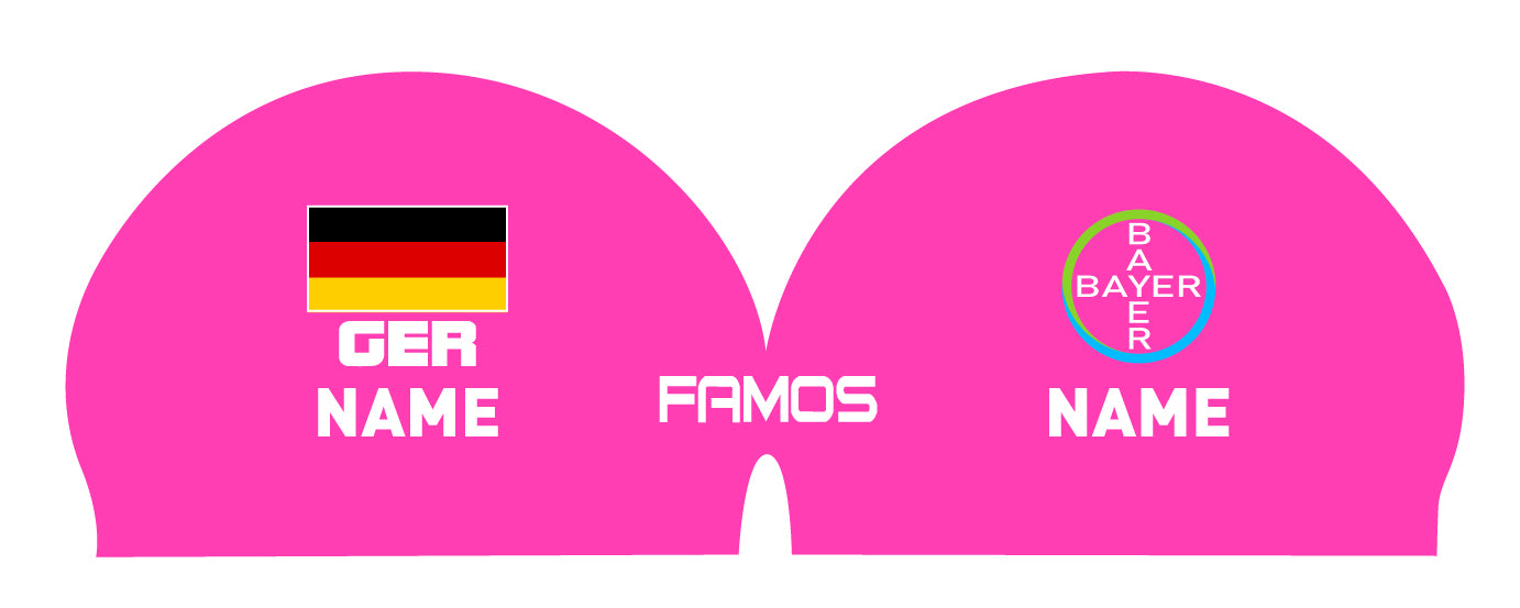 Personalisierte Schwimmkappe – mit Deutschland-Fahne, eigenem Namen & eigenem Vereinslogo – 000500 – FAMOS BADEKAPPE TRAININGSKAPPE DEUTSCHLANDKAPPE / DEUTSCHLAND BADEKAPPE