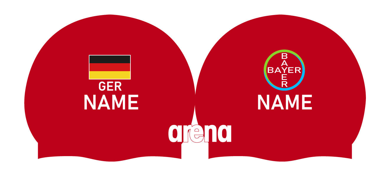Personalisierte Schwimmkappe – mit Deutschland-Fahne, eigenem Namen & eigenem Vereinslogo –  001451 – ARENA WETTKAMPF-BADEKAPPE MOULDED PRO II / DEUTSCHLANDKAPPE / DEUTSCHLAND BADEKAPPE