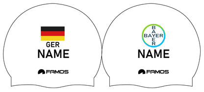 Personalisierte Schwimmkappe – mit Deutschland-Fahne, eigenem Namen & eigenem Vereinslogo – 001403 – FAMOS BADEKAPPE TRAININGSKAPPE DEUTSCHLANDKAPPE / DEUTSCHLAND BADEKAPPE
