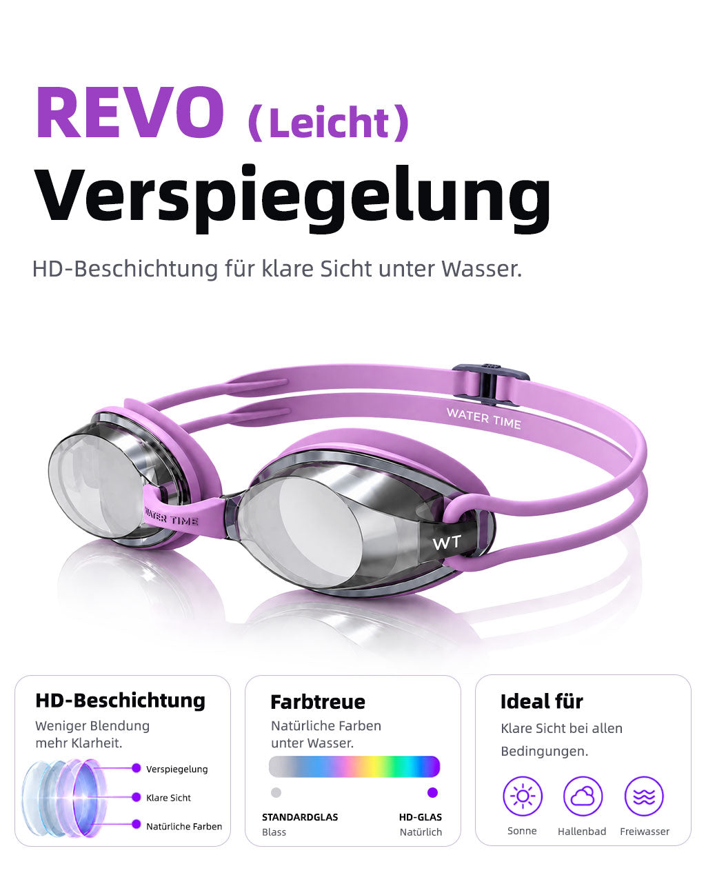 WATER TIME verspiegelte dioptrische Schwimmbrille Swim Goggles mit Sehstärke Trainingsbrille Wettkampfbrille für Kurzsichtige Dioptrien Dioptrienstärke