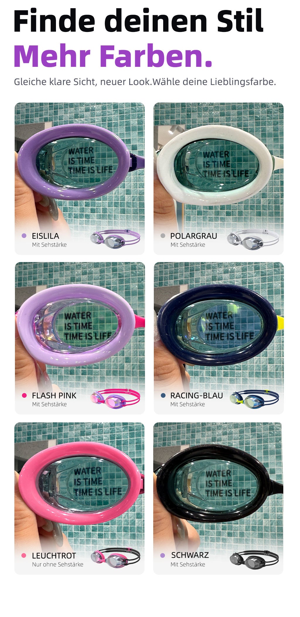 WATER TIME verspiegelte dioptrische Schwimmbrille Swim Goggles mit Sehstärke Trainingsbrille Wettkampfbrille für Kurzsichtige Dioptrien Dioptrienstärke