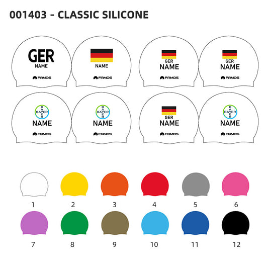 Personalisierte Schwimmkappe – mit Deutschland-Fahne, eigenem Namen & eigenem Vereinslogo – 001403 – FAMOS BADEKAPPE TRAININGSKAPPE DEUTSCHLANDKAPPE / DEUTSCHLAND BADEKAPPE