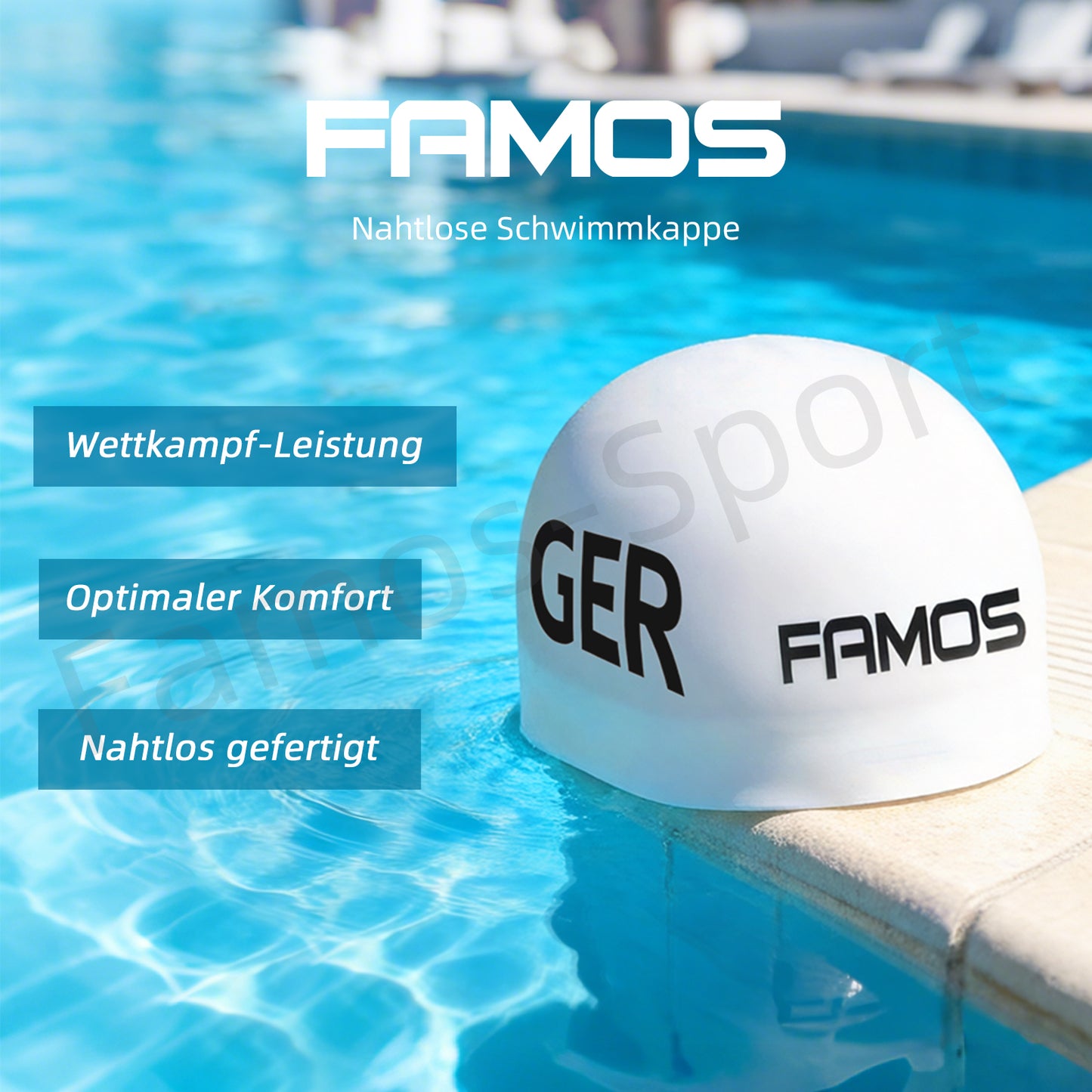 FAMOS 3D Badekappe Nahtlose Schwimmkappe Wettkampf Schwimmkappe Deutschland Flagge GER