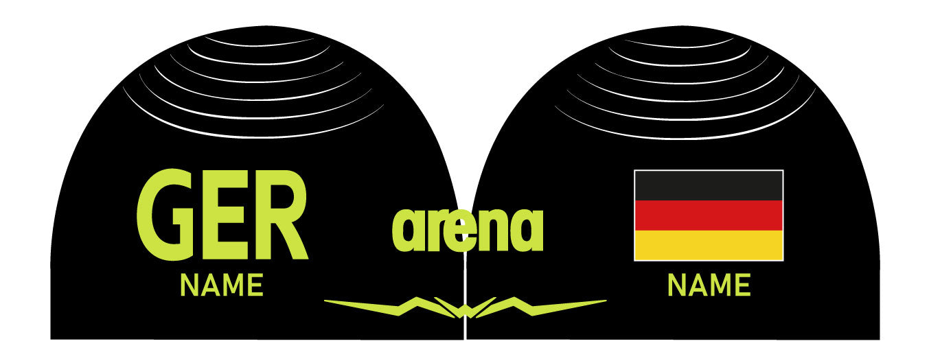 Personalisierte Schwimmkappe – mit Deutschland-Fahne, eigenem Namen & eigenem Vereinslogo – 005371 – AQUAFORCE WAVE CAP ARENA WETTKAMPF BADEKAPPE / DEUTSCHLANDKAPPE / DEUTSCHLAND BADEKAPPE