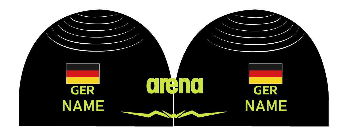 Personalisierte Schwimmkappe – mit Deutschland-Fahne, eigenem Namen & eigenem Vereinslogo – 005371 – AQUAFORCE WAVE CAP ARENA WETTKAMPF BADEKAPPE / DEUTSCHLANDKAPPE / DEUTSCHLAND BADEKAPPE