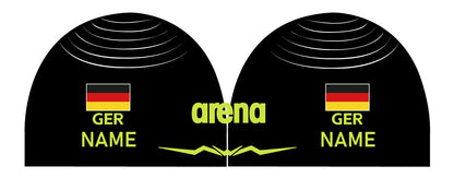 Personalisierte Schwimmkappe – mit Deutschland-Fahne, eigenem Namen & eigenem Vereinslogo – 005371 – AQUAFORCE WAVE CAP ARENA WETTKAMPF BADEKAPPE / DEUTSCHLANDKAPPE / DEUTSCHLAND BADEKAPPE