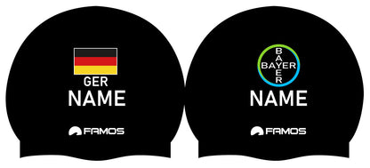 Personalisierte Schwimmkappe – mit Deutschland-Fahne, eigenem Namen & eigenem Vereinslogo – 001403 – FAMOS BADEKAPPE TRAININGSKAPPE DEUTSCHLANDKAPPE / DEUTSCHLAND BADEKAPPE