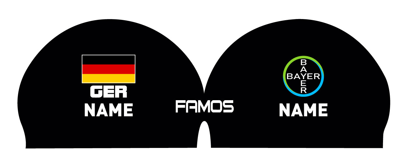 Personalisierte Schwimmkappe – mit Deutschland-Fahne, eigenem Namen & eigenem Vereinslogo – 000500 – FAMOS BADEKAPPE TRAININGSKAPPE DEUTSCHLANDKAPPE / DEUTSCHLAND BADEKAPPE