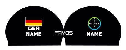 Personalisierte Schwimmkappe – mit Deutschland-Fahne, eigenem Namen & eigenem Vereinslogo – 000500 – FAMOS BADEKAPPE TRAININGSKAPPE DEUTSCHLANDKAPPE / DEUTSCHLAND BADEKAPPE