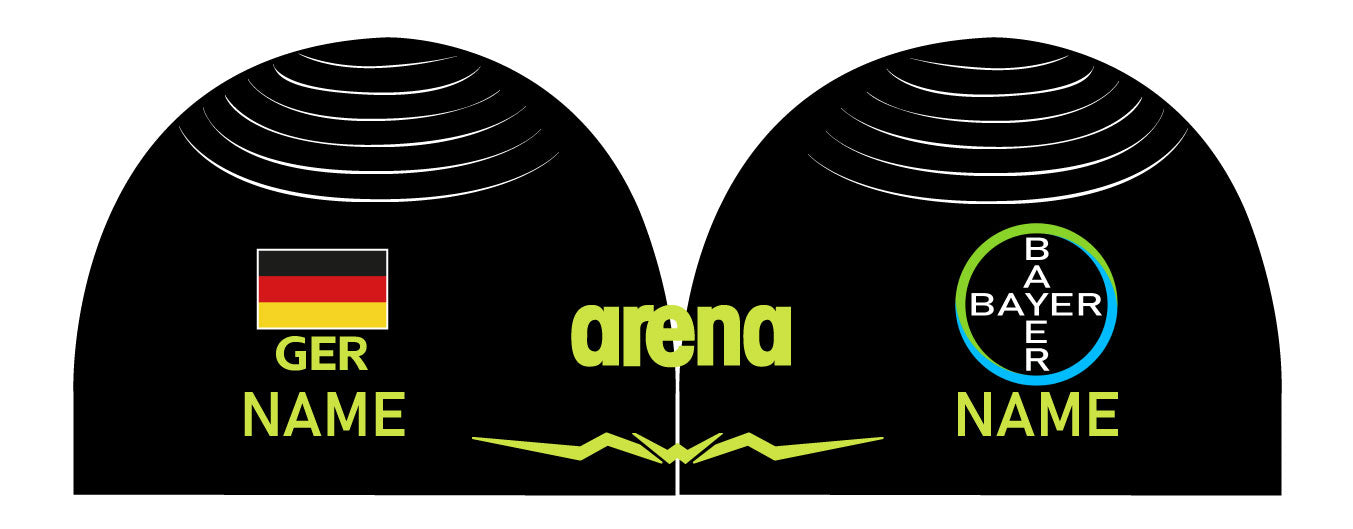 Personalisierte Schwimmkappe – mit Deutschland-Fahne, eigenem Namen & eigenem Vereinslogo – 005371 – AQUAFORCE WAVE CAP ARENA WETTKAMPF BADEKAPPE / DEUTSCHLANDKAPPE / DEUTSCHLAND BADEKAPPE