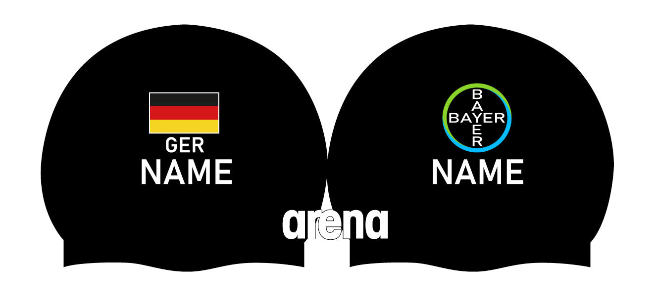 Personalisierte Schwimmkappe – mit Deutschland-Fahne, eigenem Namen & eigenem Vereinslogo –  001451 – ARENA WETTKAMPF-BADEKAPPE MOULDED PRO II / DEUTSCHLANDKAPPE / DEUTSCHLAND BADEKAPPE