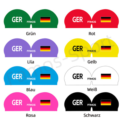 FAMOS 3D Badekappe Nahtlose Schwimmkappe Wettkampf Schwimmkappe Deutschland Flagge GER