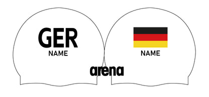 Personalisierte Schwimmkappe – mit Deutschland-Fahne, eigenem Namen & eigenem Vereinslogo –  001451 – ARENA WETTKAMPF-BADEKAPPE MOULDED PRO II / DEUTSCHLANDKAPPE / DEUTSCHLAND BADEKAPPE