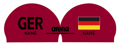 Personalisierte Schwimmkappe – mit Deutschland-Fahne, eigenem Namen & eigenem Vereinslogo – 000400 – ARENA 3D SOFT WETTKAMPF BADEKAPPE DEUTSCHLANDKAPPE / DEUTSCHLAND BADEKAPPE