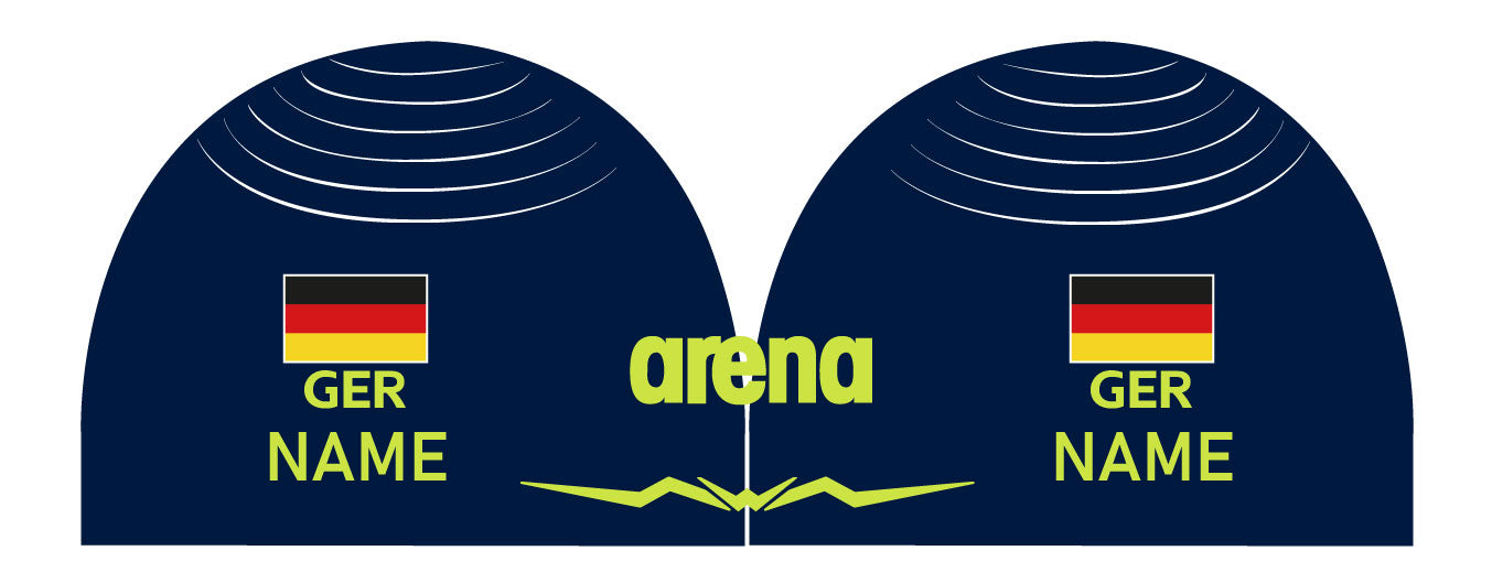 Personalisierte Schwimmkappe – mit Deutschland-Fahne, eigenem Namen & eigenem Vereinslogo – 005371 – AQUAFORCE WAVE CAP ARENA WETTKAMPF BADEKAPPE / DEUTSCHLANDKAPPE / DEUTSCHLAND BADEKAPPE