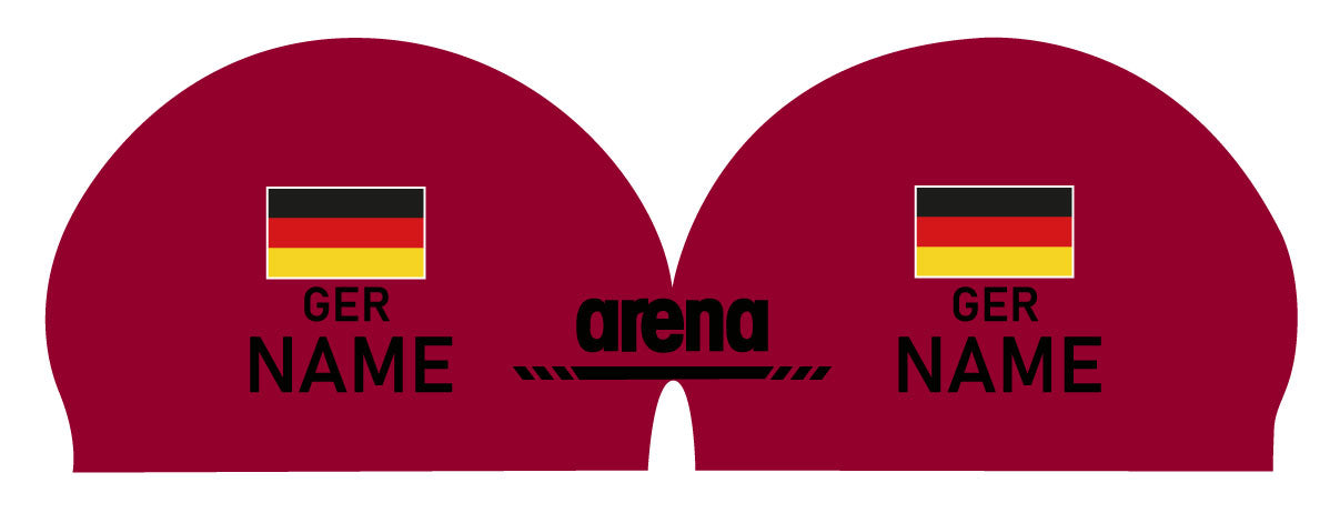 Personalisierte Schwimmkappe – mit Deutschland-Fahne, eigenem Namen & eigenem Vereinslogo – 000400 – ARENA 3D SOFT WETTKAMPF BADEKAPPE DEUTSCHLANDKAPPE / DEUTSCHLAND BADEKAPPE