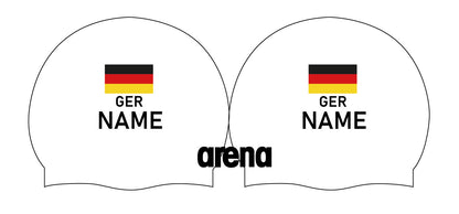 Personalisierte Schwimmkappe – mit Deutschland-Fahne, eigenem Namen & eigenem Vereinslogo –  001451 – ARENA WETTKAMPF-BADEKAPPE MOULDED PRO II / DEUTSCHLANDKAPPE / DEUTSCHLAND BADEKAPPE