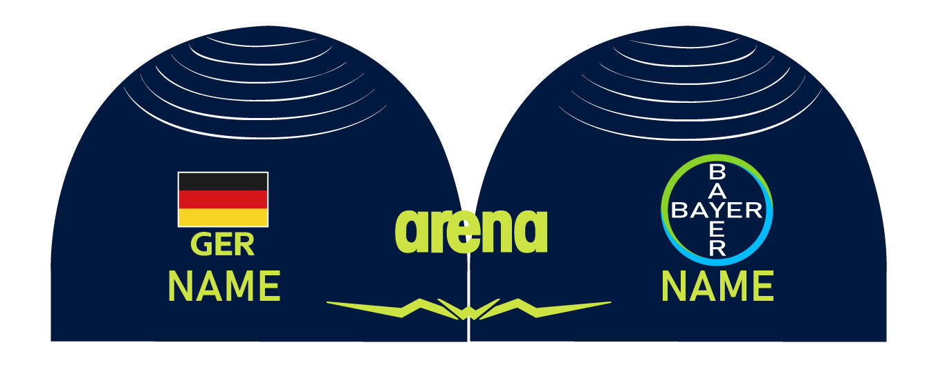 Personalisierte Schwimmkappe – mit Deutschland-Fahne, eigenem Namen & eigenem Vereinslogo – 005371 – AQUAFORCE WAVE CAP ARENA WETTKAMPF BADEKAPPE / DEUTSCHLANDKAPPE / DEUTSCHLAND BADEKAPPE
