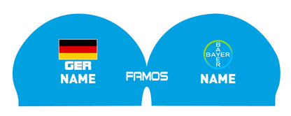 Personalisierte Schwimmkappe – mit Deutschland-Fahne, eigenem Namen & eigenem Vereinslogo – 000500 – FAMOS BADEKAPPE TRAININGSKAPPE DEUTSCHLANDKAPPE / DEUTSCHLAND BADEKAPPE