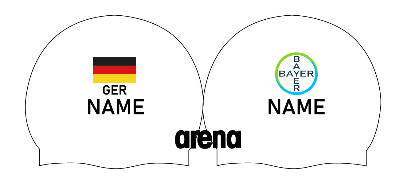 Personalisierte Schwimmkappe – mit Deutschland-Fahne, eigenem Namen & eigenem Vereinslogo –  001451 – ARENA WETTKAMPF-BADEKAPPE MOULDED PRO II / DEUTSCHLANDKAPPE / DEUTSCHLAND BADEKAPPE