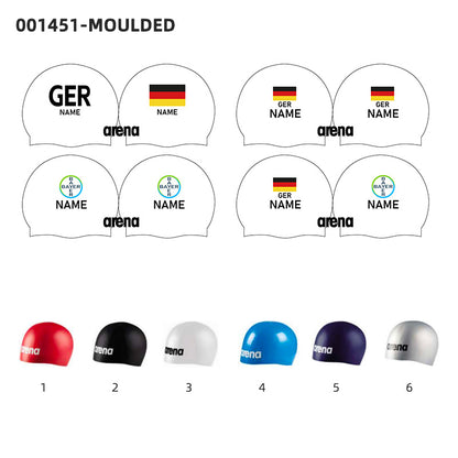 Personalisierte Schwimmkappe – mit Deutschland-Fahne, eigenem Namen & eigenem Vereinslogo –  001451 – ARENA WETTKAMPF-BADEKAPPE MOULDED PRO II / DEUTSCHLANDKAPPE / DEUTSCHLAND BADEKAPPE