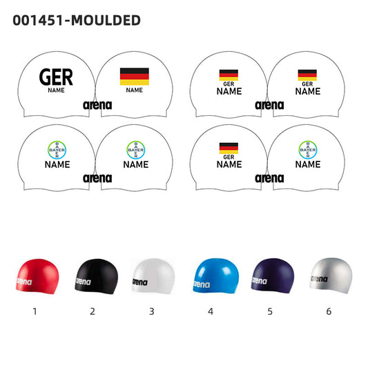 Personalisierte Schwimmkappe – mit Deutschland-Fahne, eigenem Namen & eigenem Vereinslogo –  001451 – ARENA WETTKAMPF-BADEKAPPE MOULDED PRO II / DEUTSCHLANDKAPPE / DEUTSCHLAND BADEKAPPE