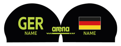 Personalisierte Schwimmkappe – mit Deutschland-Fahne, eigenem Namen & eigenem Vereinslogo – 000400 – ARENA 3D SOFT WETTKAMPF BADEKAPPE DEUTSCHLANDKAPPE / DEUTSCHLAND BADEKAPPE