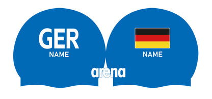 Personalisierte Schwimmkappe – mit Deutschland-Fahne, eigenem Namen & eigenem Vereinslogo –  001451 – ARENA WETTKAMPF-BADEKAPPE MOULDED PRO II / DEUTSCHLANDKAPPE / DEUTSCHLAND BADEKAPPE