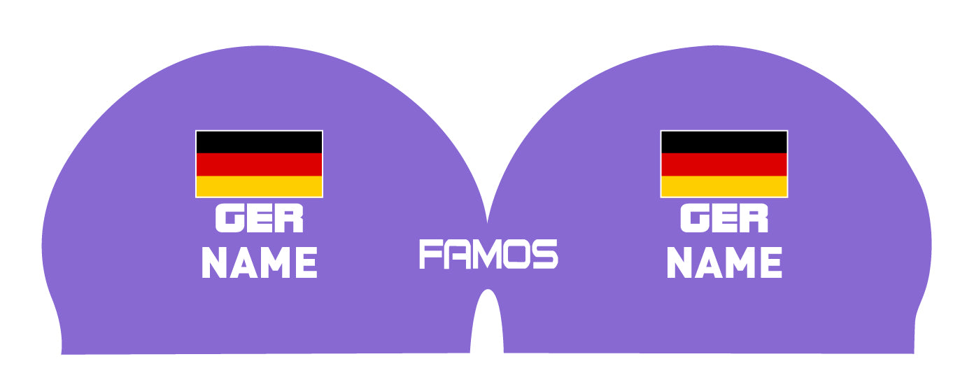 Personalisierte Schwimmkappe – mit Deutschland-Fahne, eigenem Namen & eigenem Vereinslogo – 000500 – FAMOS BADEKAPPE TRAININGSKAPPE DEUTSCHLANDKAPPE / DEUTSCHLAND BADEKAPPE