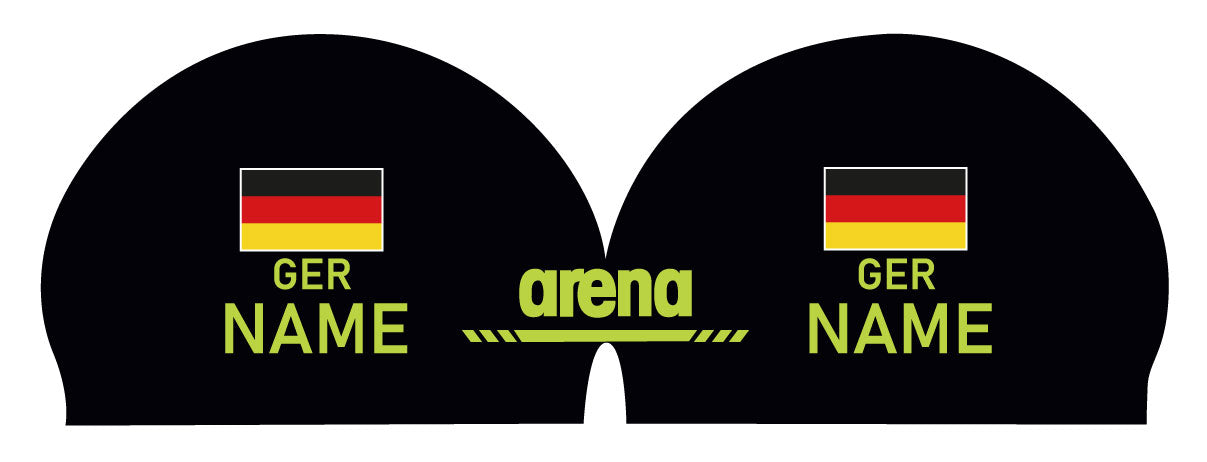 Personalisierte Schwimmkappe – mit Deutschland-Fahne, eigenem Namen & eigenem Vereinslogo – 000400 – ARENA 3D SOFT WETTKAMPF BADEKAPPE DEUTSCHLANDKAPPE / DEUTSCHLAND BADEKAPPE