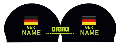 Personalisierte Schwimmkappe – mit Deutschland-Fahne, eigenem Namen & eigenem Vereinslogo – 000400 – ARENA 3D SOFT WETTKAMPF BADEKAPPE DEUTSCHLANDKAPPE / DEUTSCHLAND BADEKAPPE