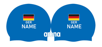 Personalisierte Schwimmkappe – mit Deutschland-Fahne, eigenem Namen & eigenem Vereinslogo –  001451 – ARENA WETTKAMPF-BADEKAPPE MOULDED PRO II / DEUTSCHLANDKAPPE / DEUTSCHLAND BADEKAPPE