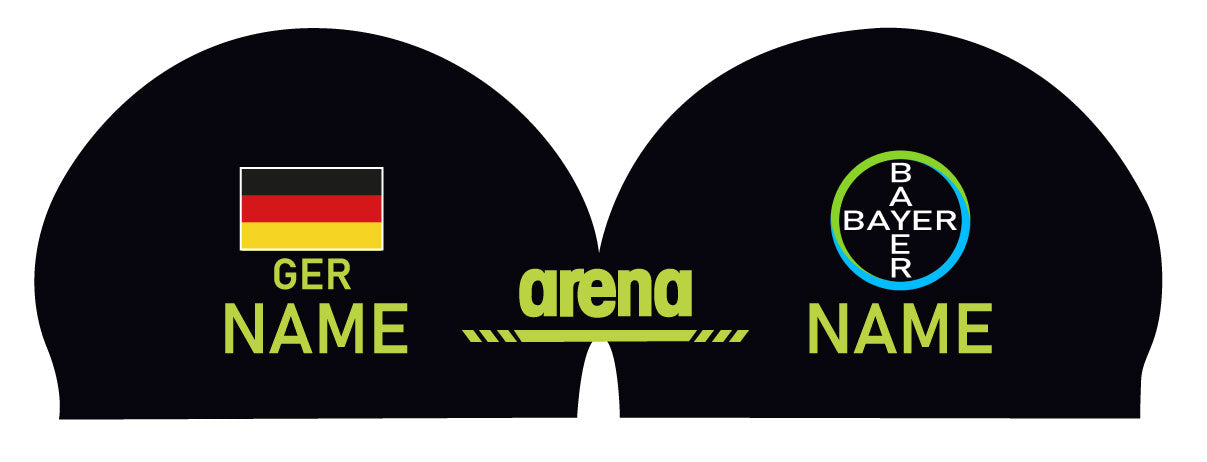 Personalisierte Schwimmkappe – mit Deutschland-Fahne, eigenem Namen & eigenem Vereinslogo – 000400 – ARENA 3D SOFT WETTKAMPF BADEKAPPE DEUTSCHLANDKAPPE / DEUTSCHLAND BADEKAPPE