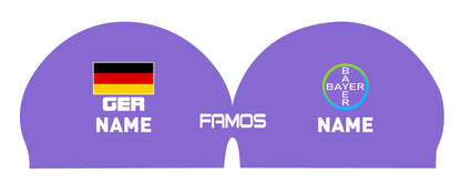 Personalisierte Schwimmkappe – mit Deutschland-Fahne, eigenem Namen & eigenem Vereinslogo – 000500 – FAMOS BADEKAPPE TRAININGSKAPPE DEUTSCHLANDKAPPE / DEUTSCHLAND BADEKAPPE