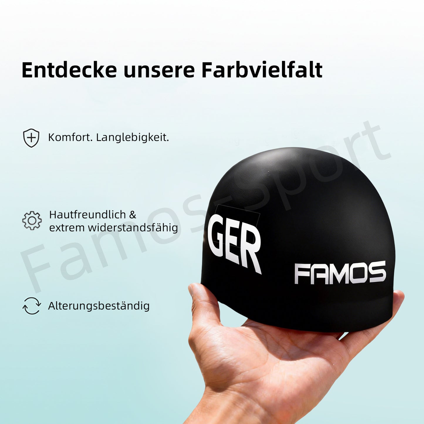 FAMOS 3D Badekappe Nahtlose Schwimmkappe Wettkampf Schwimmkappe Deutschland Flagge GER