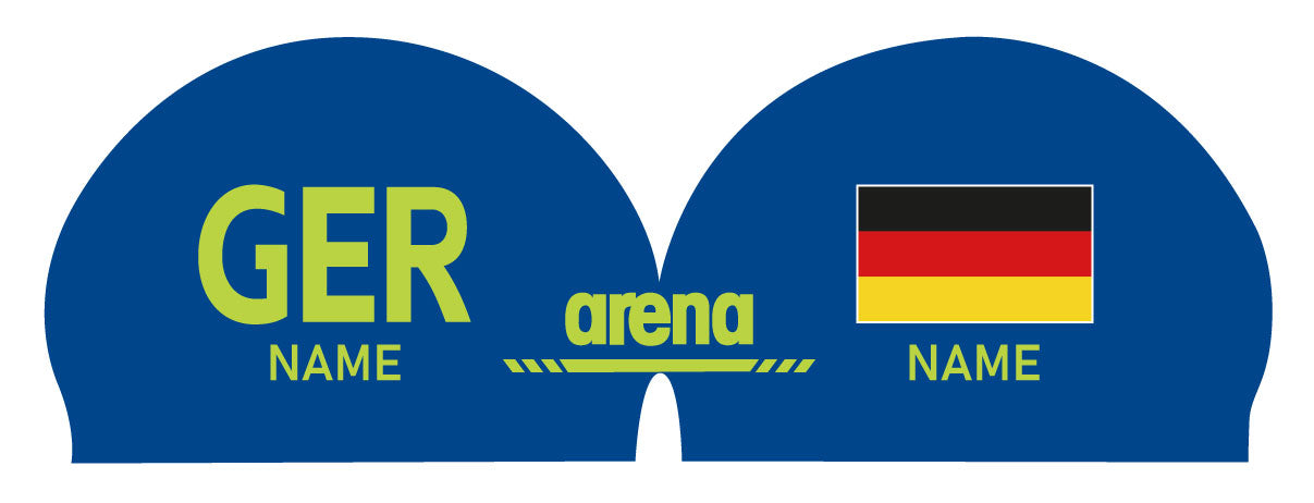 Personalisierte Schwimmkappe – mit Deutschland-Fahne, eigenem Namen & eigenem Vereinslogo – 000400 – ARENA 3D SOFT WETTKAMPF BADEKAPPE DEUTSCHLANDKAPPE / DEUTSCHLAND BADEKAPPE