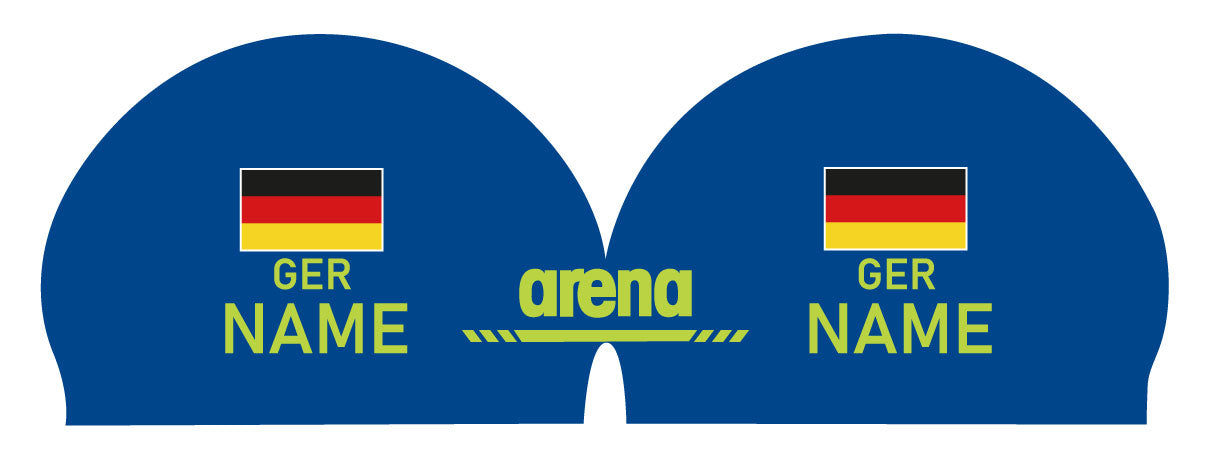Personalisierte Schwimmkappe – mit Deutschland-Fahne, eigenem Namen & eigenem Vereinslogo – 000400 – ARENA 3D SOFT WETTKAMPF BADEKAPPE DEUTSCHLANDKAPPE / DEUTSCHLAND BADEKAPPE