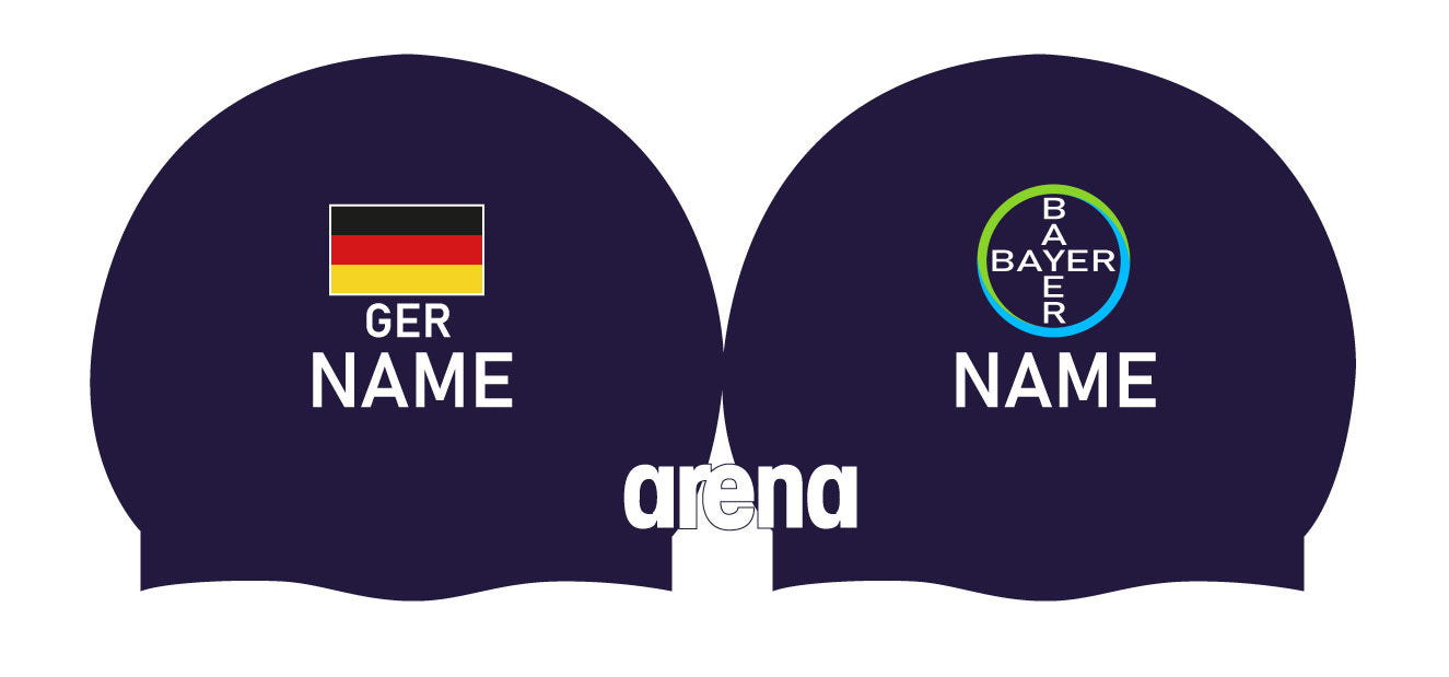 Personalisierte Schwimmkappe – mit Deutschland-Fahne, eigenem Namen & eigenem Vereinslogo –  001451 – ARENA WETTKAMPF-BADEKAPPE MOULDED PRO II / DEUTSCHLANDKAPPE / DEUTSCHLAND BADEKAPPE