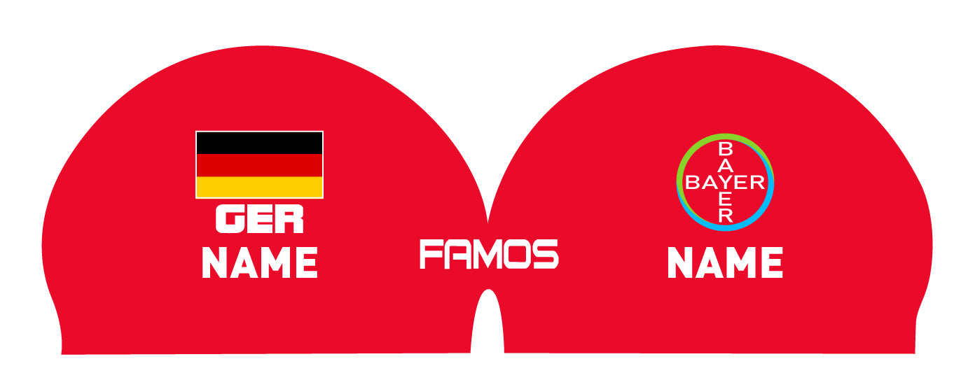 Personalisierte Schwimmkappe – mit Deutschland-Fahne, eigenem Namen & eigenem Vereinslogo – 000500 – FAMOS BADEKAPPE TRAININGSKAPPE DEUTSCHLANDKAPPE / DEUTSCHLAND BADEKAPPE