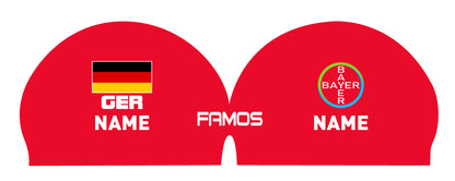 Personalisierte Schwimmkappe – mit Deutschland-Fahne, eigenem Namen & eigenem Vereinslogo – 000500 – FAMOS BADEKAPPE TRAININGSKAPPE DEUTSCHLANDKAPPE / DEUTSCHLAND BADEKAPPE