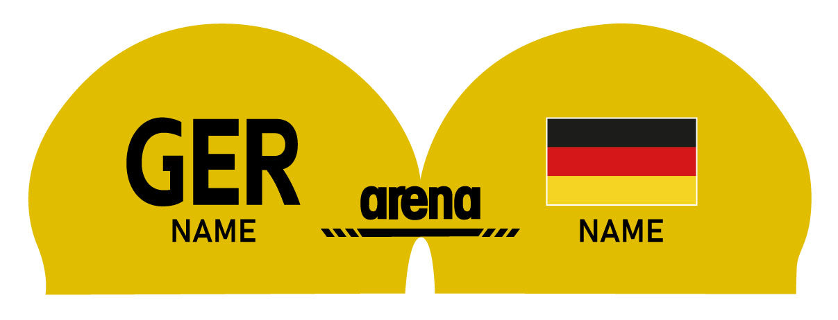 Personalisierte Schwimmkappe – mit Deutschland-Fahne, eigenem Namen & eigenem Vereinslogo – 000400 – ARENA 3D SOFT WETTKAMPF BADEKAPPE DEUTSCHLANDKAPPE / DEUTSCHLAND BADEKAPPE