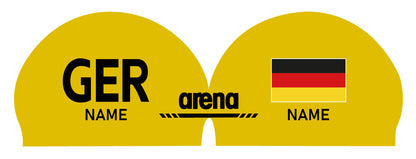 Personalisierte Schwimmkappe – mit Deutschland-Fahne, eigenem Namen & eigenem Vereinslogo – 000400 – ARENA 3D SOFT WETTKAMPF BADEKAPPE DEUTSCHLANDKAPPE / DEUTSCHLAND BADEKAPPE