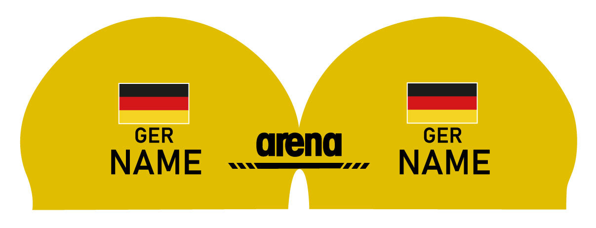 Personalisierte Schwimmkappe – mit Deutschland-Fahne, eigenem Namen & eigenem Vereinslogo – 000400 – ARENA 3D SOFT WETTKAMPF BADEKAPPE DEUTSCHLANDKAPPE / DEUTSCHLAND BADEKAPPE