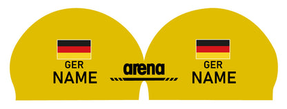 Personalisierte Schwimmkappe – mit Deutschland-Fahne, eigenem Namen & eigenem Vereinslogo – 000400 – ARENA 3D SOFT WETTKAMPF BADEKAPPE DEUTSCHLANDKAPPE / DEUTSCHLAND BADEKAPPE